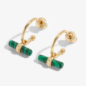 Aura Malachite Bar Gold Hoop Earrings 6300 Joma Jewellery