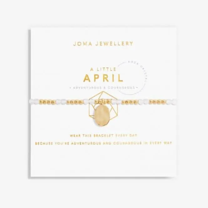 Birthstone April Rock Crystal Gold 17.5cm Stretch Bracelet 6135 Joma Jewellery
