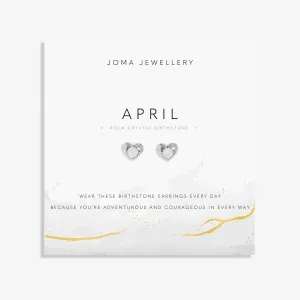Birthstone April Rock Crystal Silver Plated Earrings 8390 Joma Jewellery