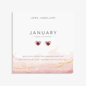 Birthstone January Garnet Silver Plated Earrings 8387 Joma Jewellery