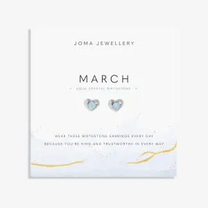 Birthstone March Aqua Crystal Silver Plated Earrings 8389 Joma Jewellery