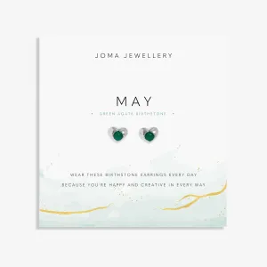 Birthstone May Green Agate Silver Plated Earrings 8391 Joma Jewellery