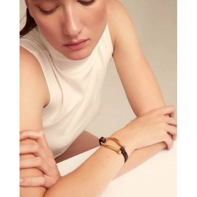 Bruh Leather Large 18k Gold Plated Central Link Bracelet PUL2418MARORO0M Unode50 Jewelry And Accessories