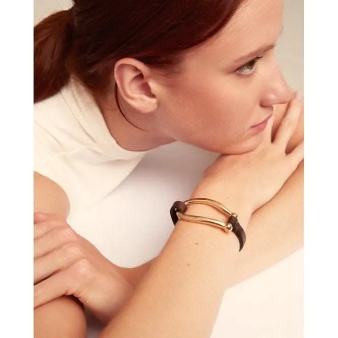 Bruh Leather Large 18k Gold Plated Central Link Bracelet PUL2418MARORO0M Unode50 Jewelry And Accessories