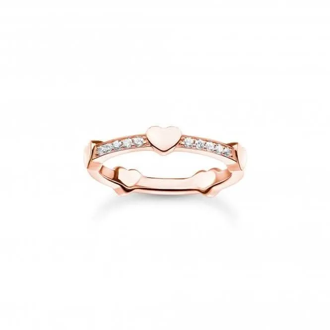 Charming Rose Gold Plated White Pavé Hearts Ring TR2391-416-14 Thomas Sabo Rings