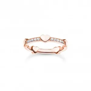Charming Rose Gold Plated White Pavé Hearts Ring TR2391-416-14 Thomas Sabo Rings