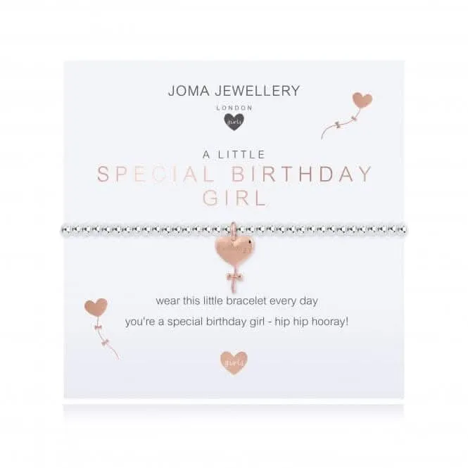 Childrens A Little Special Birthday Girl Silver And Rose Gold 15.5cm Stretch Bracelet C502 Joma Jewellery