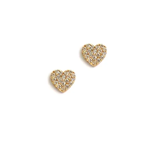 Diamond Pavé Heart Studs  - Gold