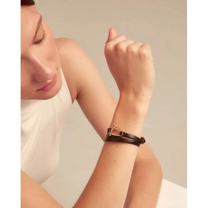 Dope Leather Small 18k Gold Plated Central Link Bracelet PUL2419MARORO0M Unode50 Jewelry And Accessories
