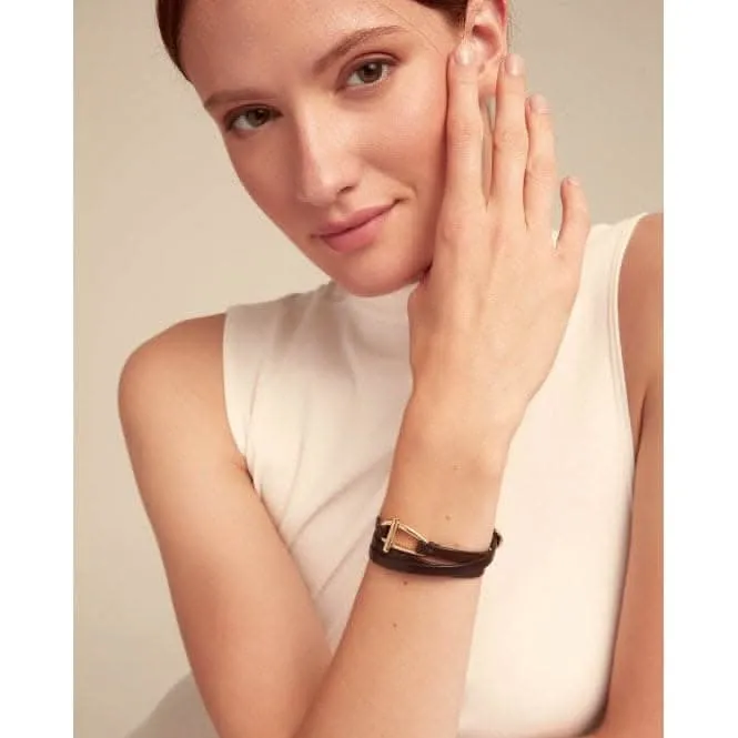 Dope Leather Small 18k Gold Plated Central Link Bracelet PUL2419MARORO0M Unode50 Jewelry And Accessories