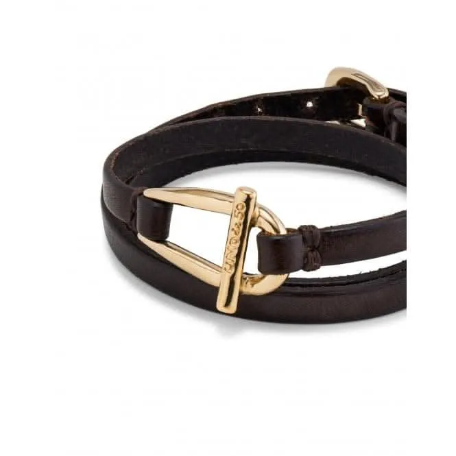 Dope Leather Small 18k Gold Plated Central Link Bracelet PUL2419MARORO0M Unode50 Jewelry And Accessories