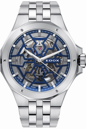 Edox Watches Edox Delfin Mecano 3 Hands Skeleton Watch