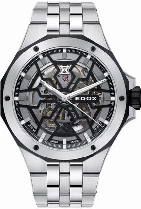 Edox Watches Edox Delfin Mecano 3 Hands Skeleton Watch