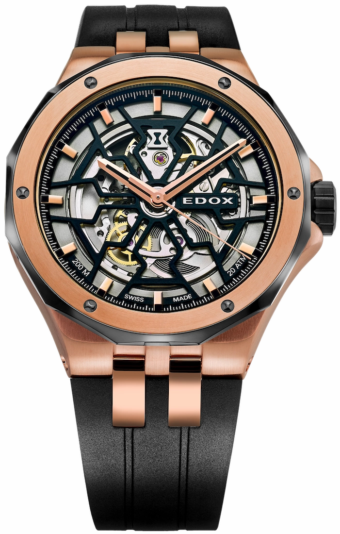 Edox Watches Edox Delfin Mecano 3 Hands Skeleton Watch