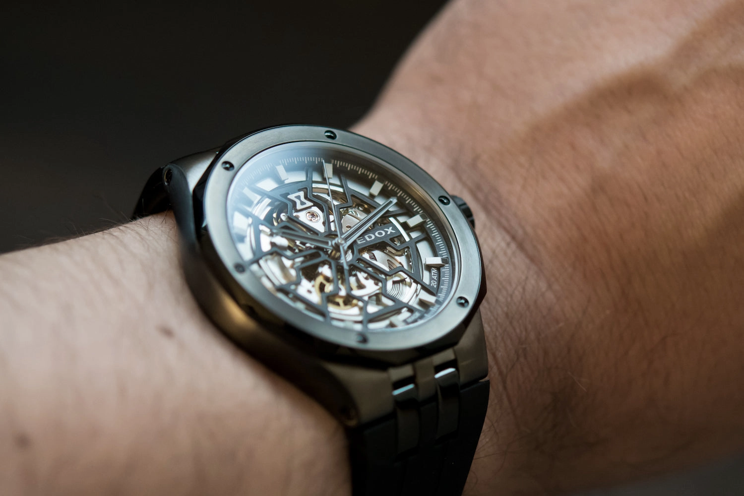 Edox Watches Edox Delfin Mecano 3 Hands Skeleton Watch