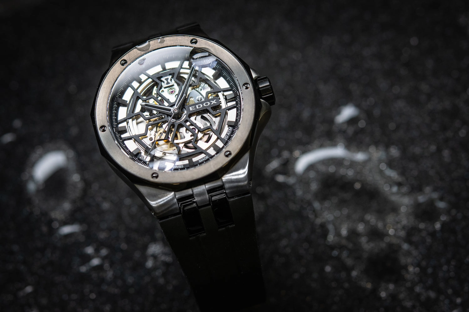 Edox Watches Edox Delfin Mecano 3 Hands Skeleton Watch