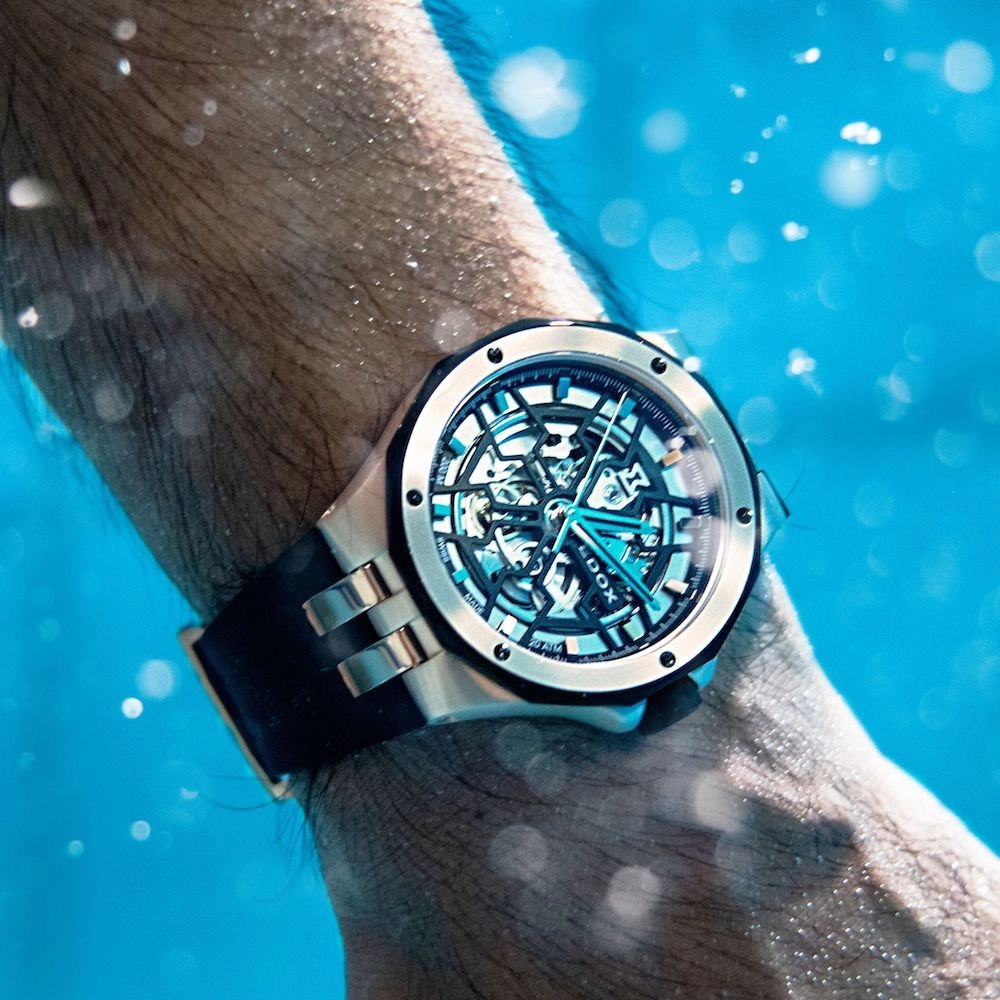Edox Watches Edox Delfin Mecano 3 Hands Skeleton Watch
