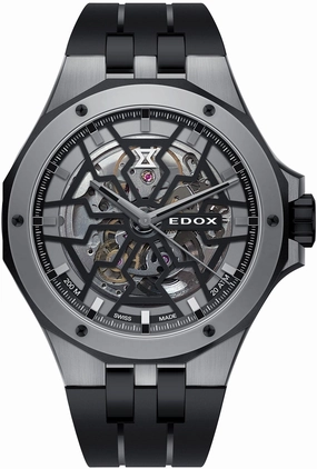 Edox Watches Edox Delfin Mecano 3 Hands Skeleton Watch