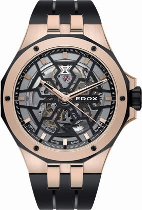 Edox Watches Edox Delfin Mecano 3 Hands Skeleton Watch