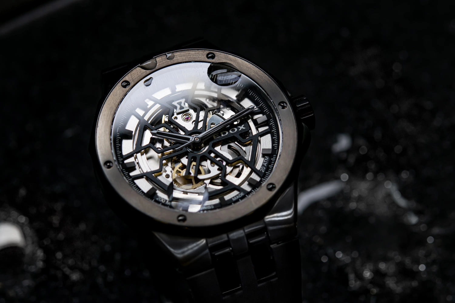 Edox Watches Edox Delfin Mecano 3 Hands Skeleton Watch
