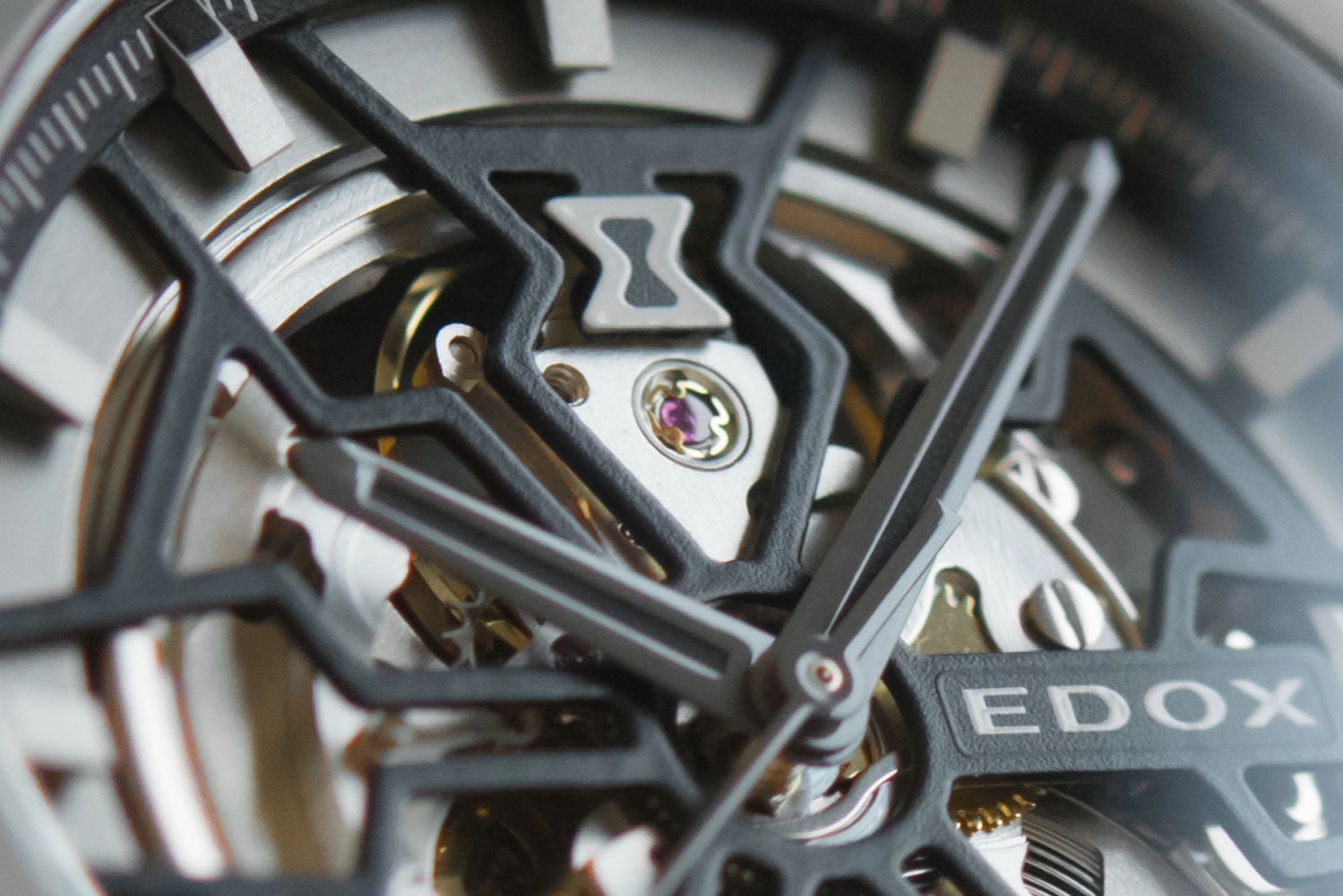Edox Watches Edox Delfin Mecano 3 Hands Skeleton Watch