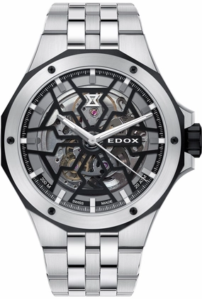 Edox Watches Edox Delfin Mecano 3 Hands Skeleton Watch
