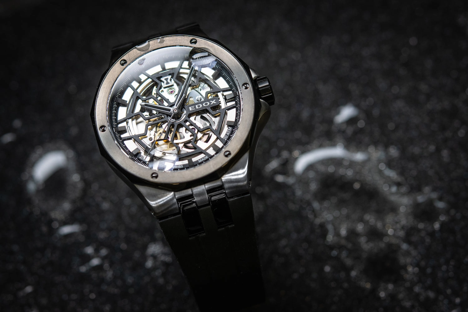 Edox Watches Edox Delfin Mecano 3 Hands Skeleton Watch
