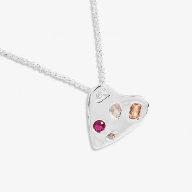 Gem Glow Hammered Heart Silver Plated 50cm Adjustable Necklace 7181 Joma Jewellery