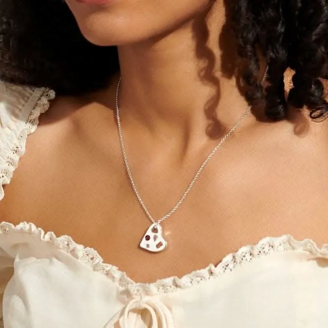 Gem Glow Hammered Heart Silver Plated 50cm Adjustable Necklace 7181 Joma Jewellery