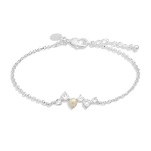 Halo Pearl Cubic Zirconia & Pearl Cluster Silver Plated Bracelet 7835 Joma Jewellery