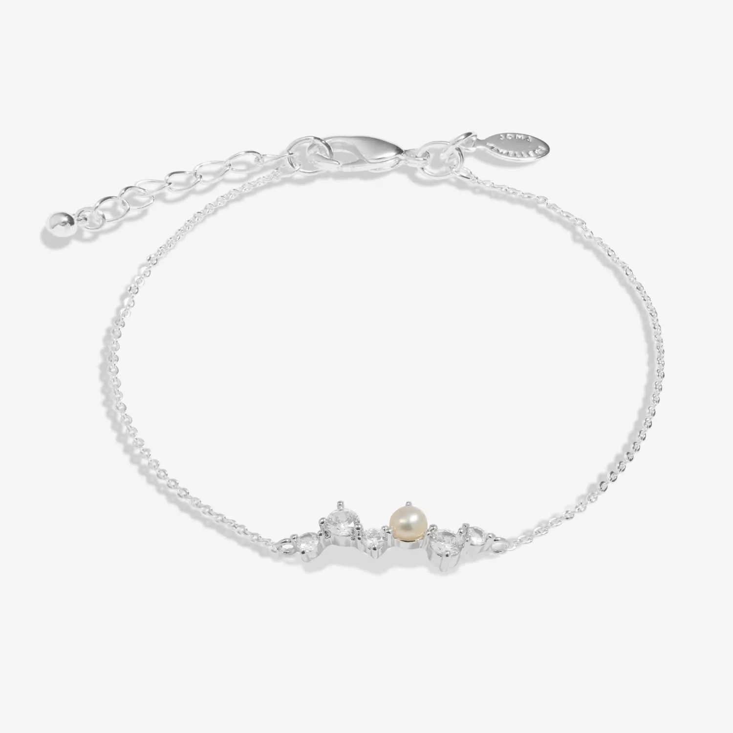 Halo Pearl Cubic Zirconia & Pearl Cluster Silver Plated Bracelet 7835 Joma Jewellery