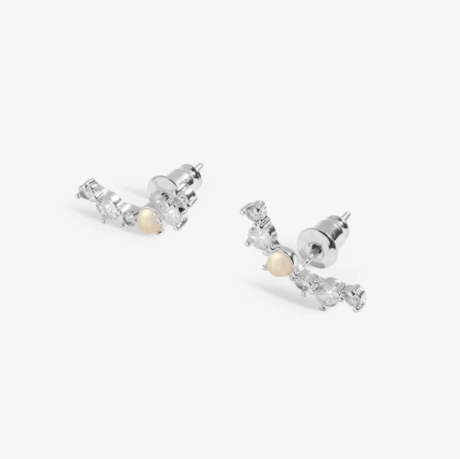 Halo Pearl Cubic Zirconia & Pearl Crawler Silver Plated Earrings 7845 Joma Jewellery