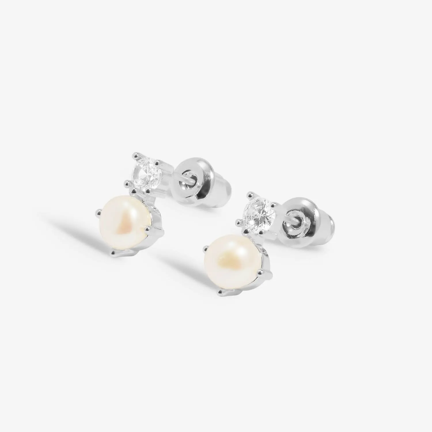 Halo Pearl Cubic Zirconia & Pearl Stud Silver Plated Earrings 7843 Joma Jewellery