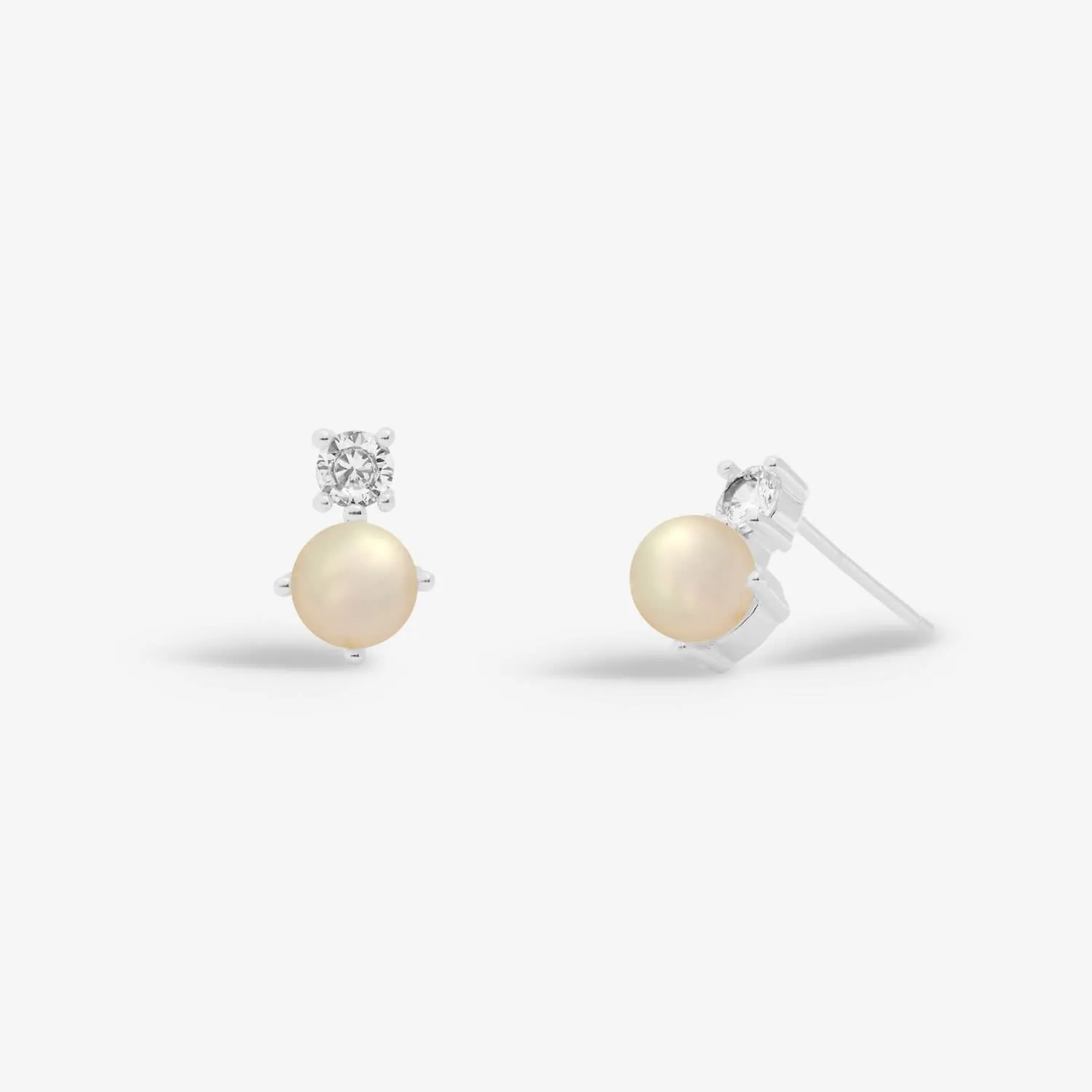 Halo Pearl Cubic Zirconia & Pearl Stud Silver Plated Earrings 7843 Joma Jewellery