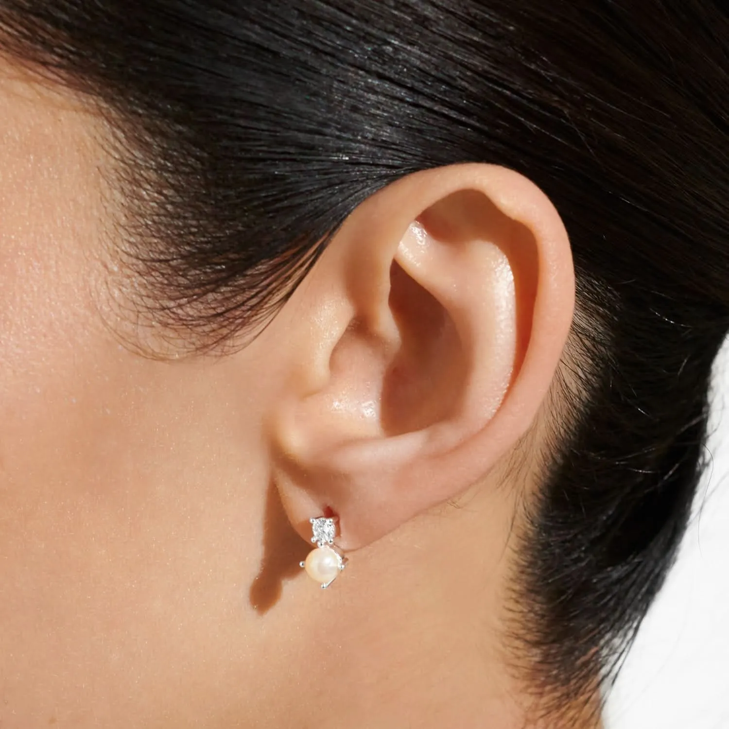 Halo Pearl Cubic Zirconia & Pearl Stud Silver Plated Earrings 7843 Joma Jewellery