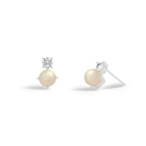 Halo Pearl Cubic Zirconia & Pearl Stud Silver Plated Earrings 7843 Joma Jewellery