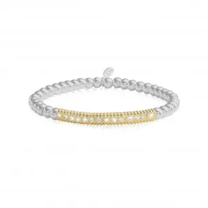 Halo Silver And Gold Pave Ball 17.5cm Stretch Bracelet 4523 Joma Jewellery