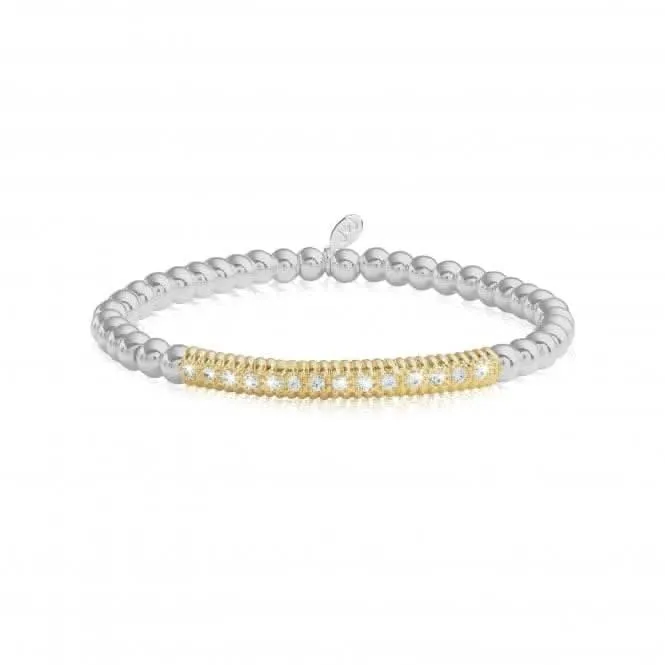 Halo Silver And Gold Pave Ball 17.5cm Stretch Bracelet 4523 Joma Jewellery