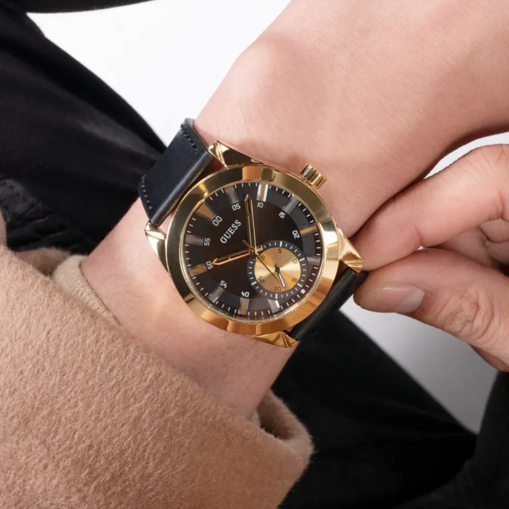 Jewelry Guess Watches Guess Analog Black Leather Strap Men Watch GW0793 Series
