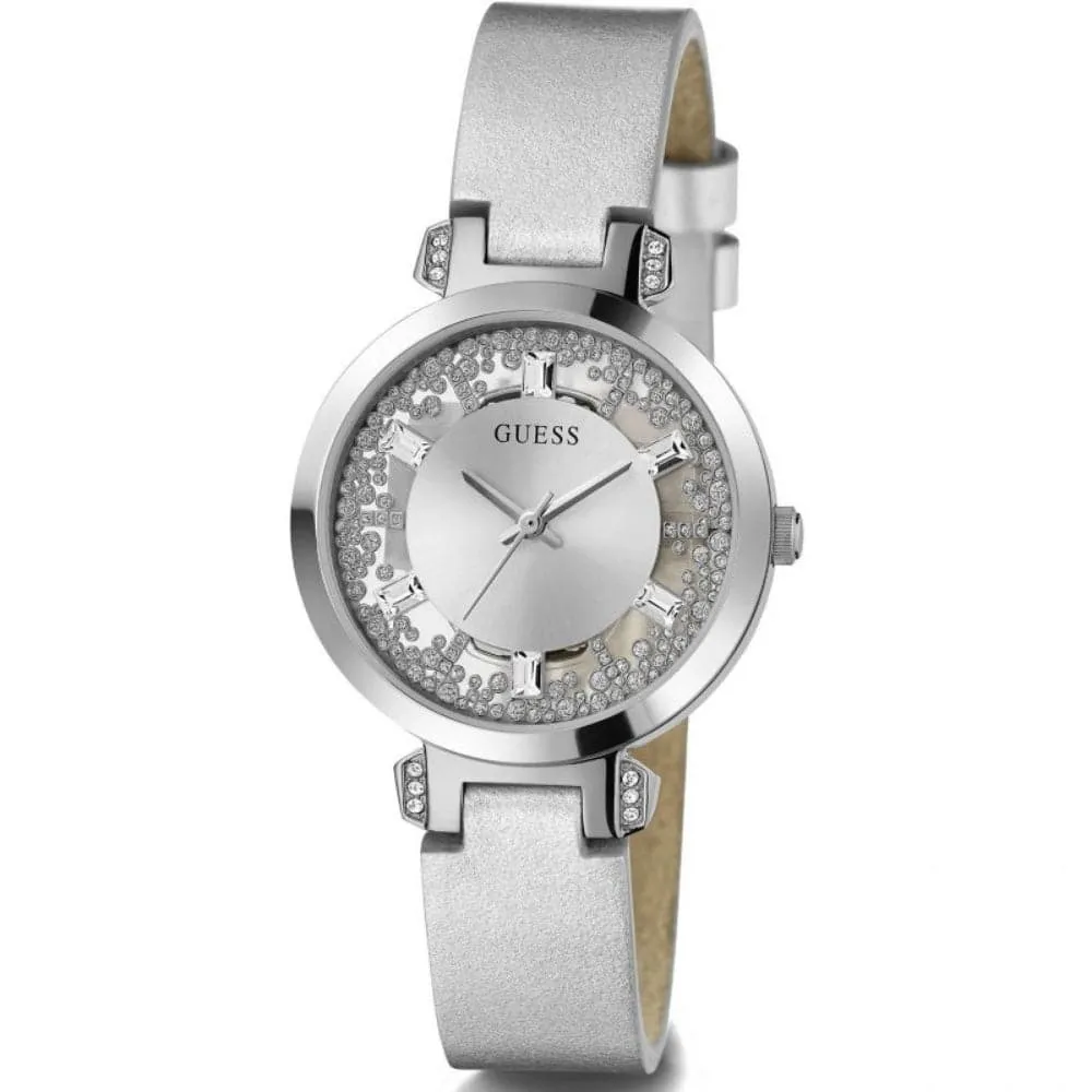 Jewelry Guess Watches Guess Analog Silver Leather Strap Women Watch GW0535L3