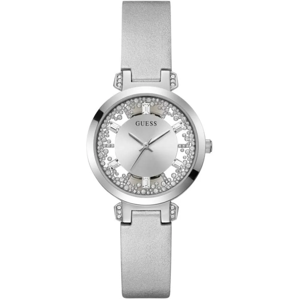 Jewelry Guess Watches Guess Analog Silver Leather Strap Women Watch GW0535L3