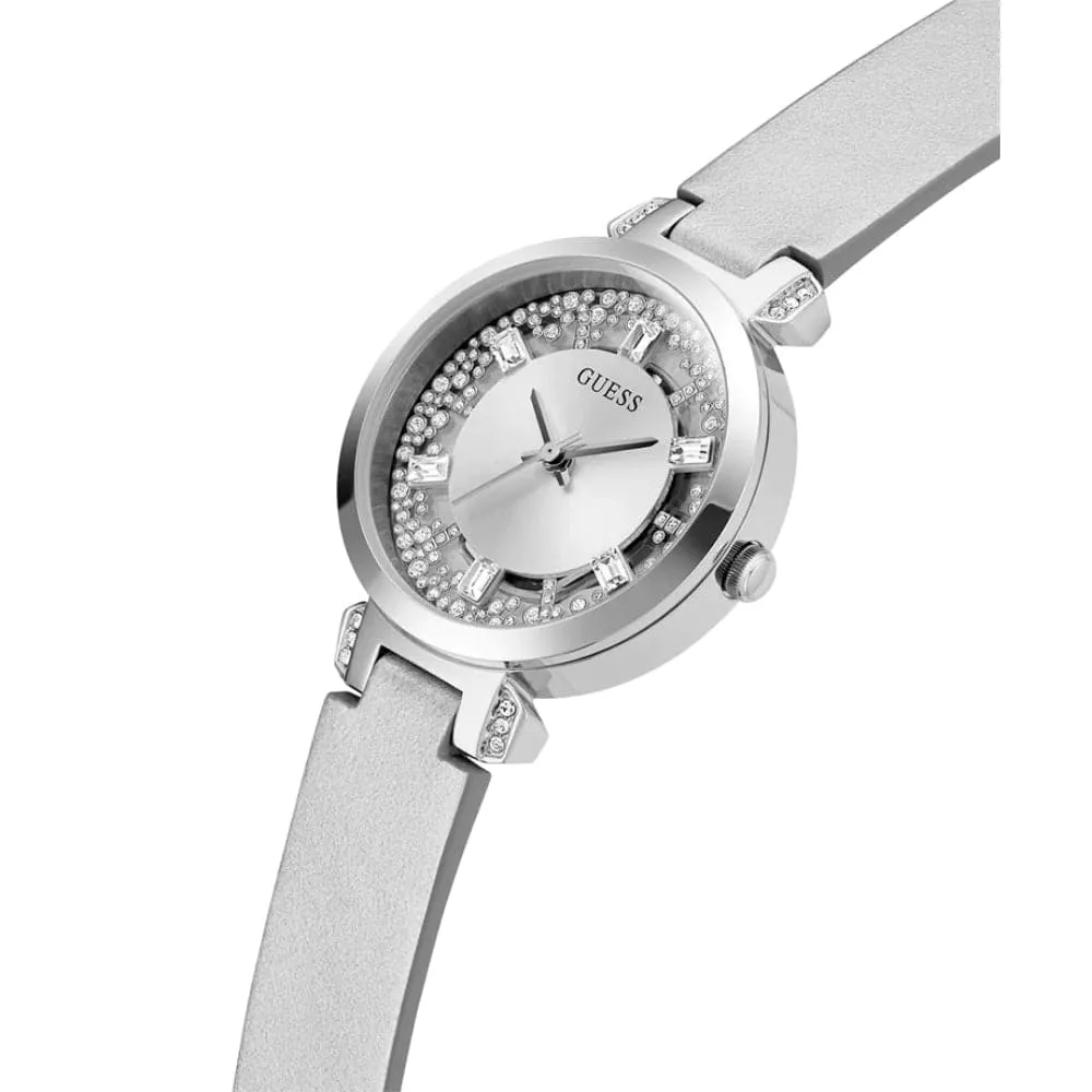 Jewelry Guess Watches Guess Analog Silver Leather Strap Women Watch GW0535L3