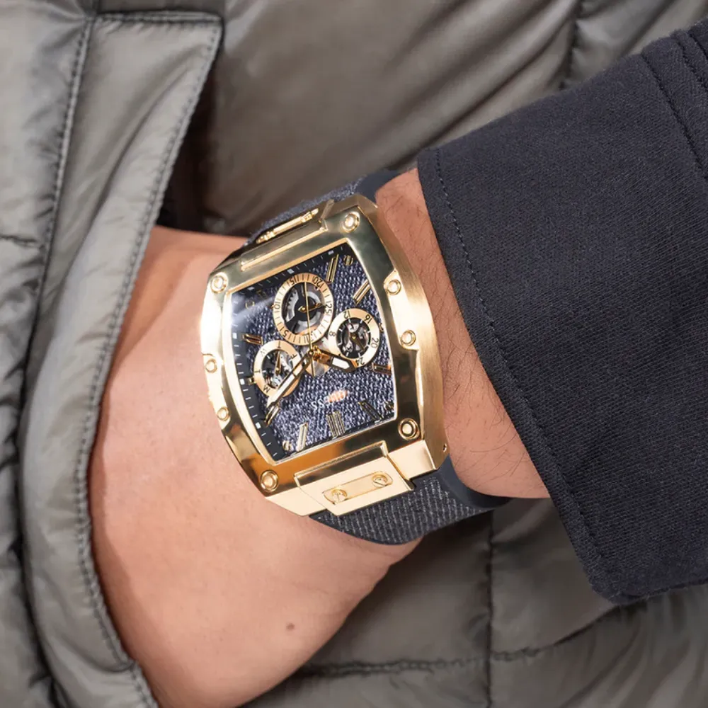 Jewelry Guess Watches Guess Chronograph Black Denim/Silicone Strap Men Watch GW0786 Series