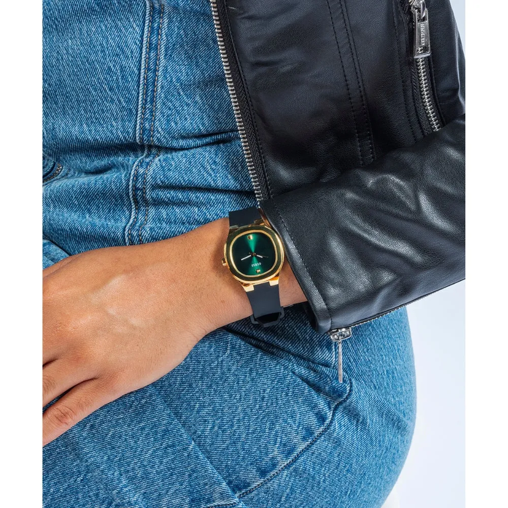 Jewelry Guess Watches GUESS EVE GW0658L1 GREEN & GOLD DIAL BLACK WATCH