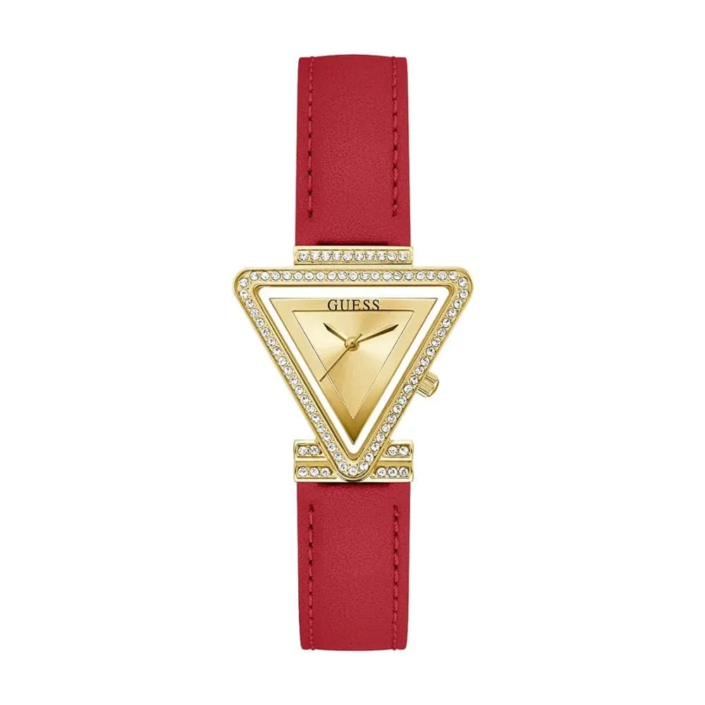 Jewelry Guess Watches Guess Gold Tone Case Red Genuine Leather Women's Watch GW0504L2