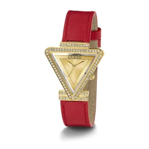 Jewelry Guess Watches Guess Gold Tone Case Red Genuine Leather Women's Watch GW0504L2