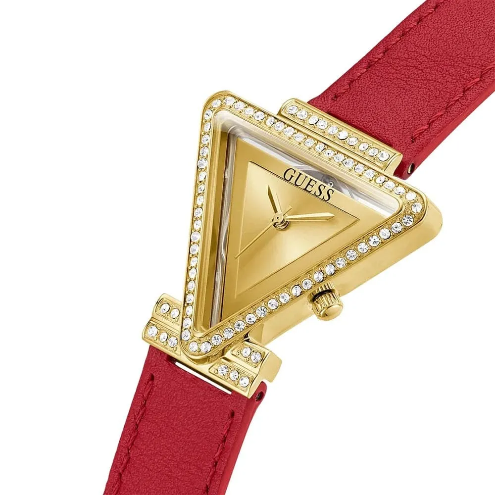 Jewelry Guess Watches Guess Gold Tone Case Red Genuine Leather Women's Watch GW0504L2