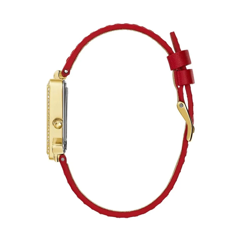 Jewelry Guess Watches Guess Gold Tone Case Red Genuine Leather Women's Watch GW0504L2