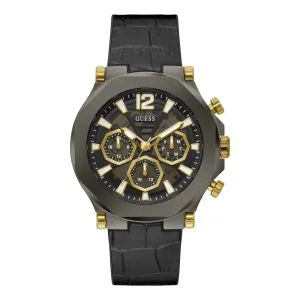 Jewelry Guess Watches Guess Gun Metal Case Black Genuine Leather Men's Watch GW0492G1