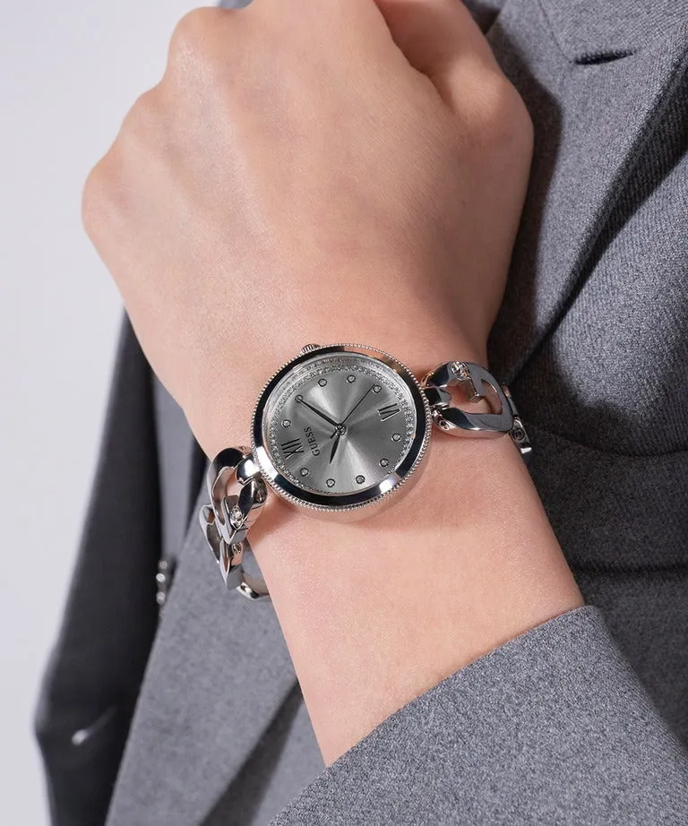 Jewelry Guess Watches Guess Ladies Silver Tone G-Links Analog Watch GW0759L1